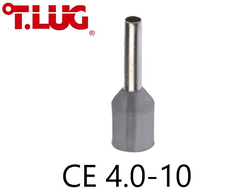 ข้อต่อย้ำปลายสาย แบบเดี่ยวหุ้ม สีเทา CE4.0-10 TLUG ใช้กับสายไฟ 4sq.mm (100 ชิ้น/ห่อ)