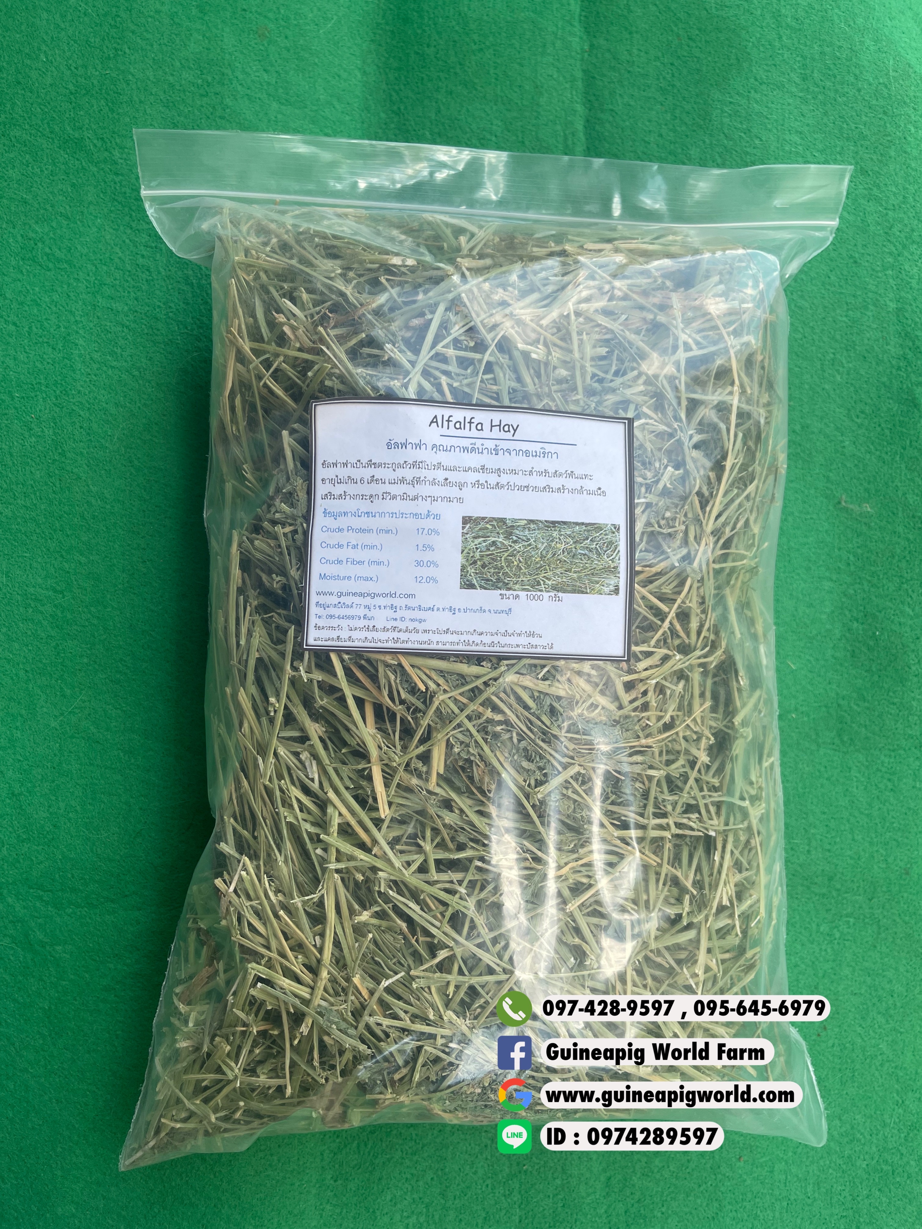 หญ้าอัลฟาฟ่านำเข้าเกรดพรีเมี่ยม 1000g.สำหรับแกสบี้ และสัตว์ฟันแทะ ช่วงแรกเกิดถึงอายุ 6 เดือน หรือแม่เลี้ยงลูก
