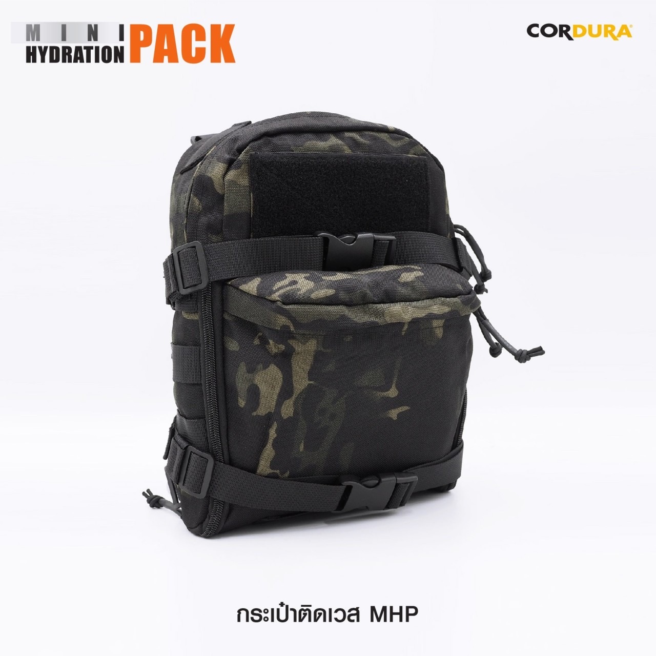 New.กระเป๋าติดเวส MHP ( Mini Hydration Pack ) 🍁 ผลิตจากผ้า Cordura 500D 🍁 2 ช่องกระเป๋า Zip เปิดกว้าง 🍁 มีช่องลอดสายถุงน้ำด้านบน 🍁 มีแผ่น Velcro ด้านหน้า สำหรับติด Patch (แผ่นเปิดข้าง สำหรับใส่สิ่งของได้) 🍁 มีสายรัด