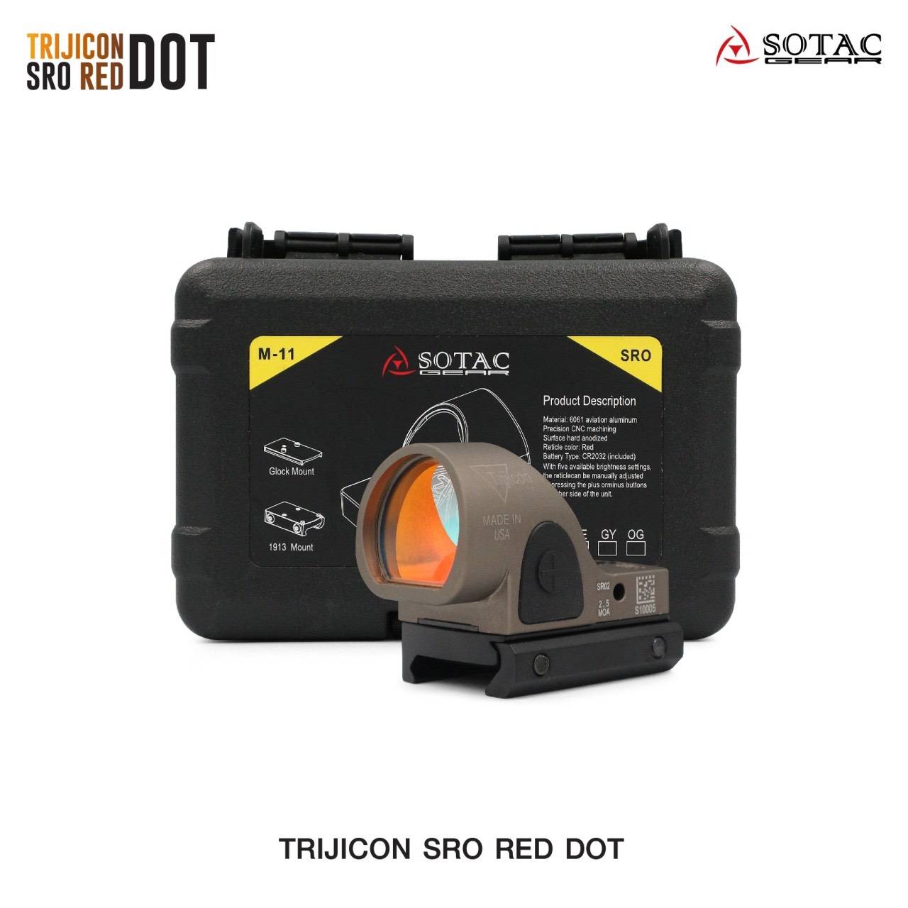 (clap)สินค้ามีสีเข้ามาเพิ่มค่ะ (fire)Trijicon SRO Red Dot ผลิตจากวัสดุ Aluminum ทำผิว hard anodized ขนาด 2.5 MOA Dot Red dot สีแดง คมชัด รูปร่างขนาดเล็ก Low Profile มาพร้อมขาจับ mount แบบ 20 มม. และ Glock mount ( บีบีกัน ) ปรับระดับความสว่างง่าย +/- ด้านข