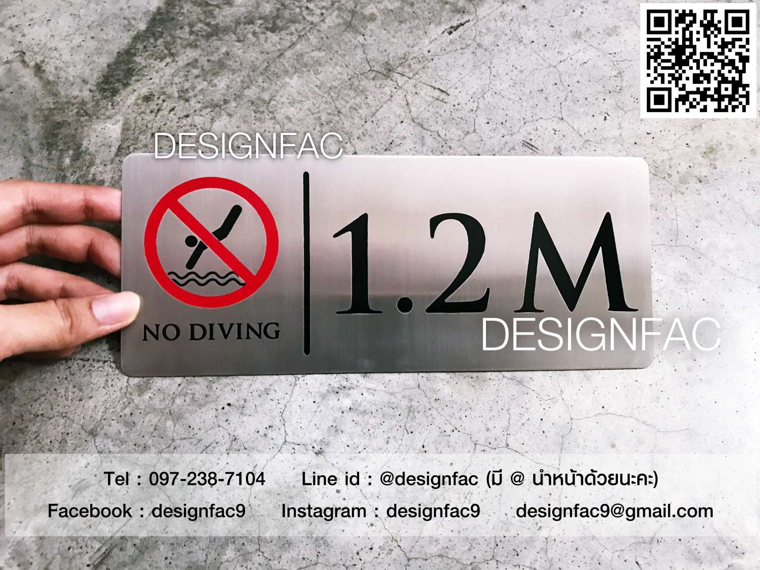 ป้ายบอกความลึกสระว่ายนำ้ ป้ายบอกความลึกสระสแตนเลส มินิมอล โมเดิร์น