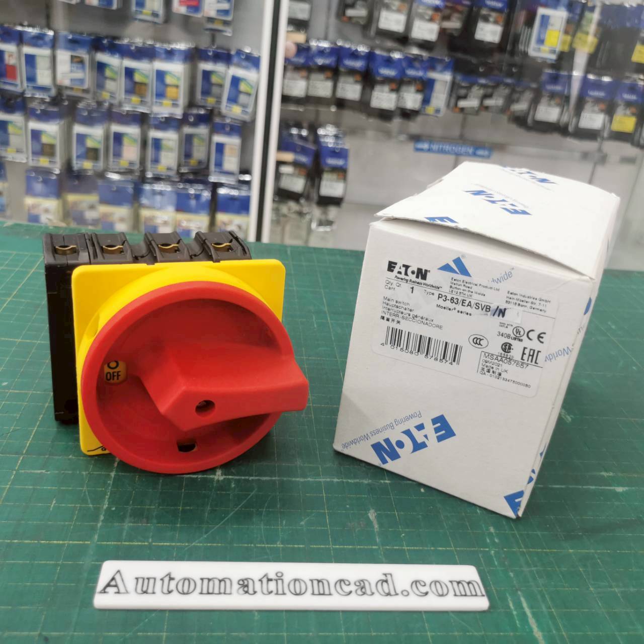 สวิตช์หลัก EATON P3-63/EA/SVB/N 63A 30kW IP65 Main Switch 3P+N Pole Flush Mount Isolator Switch