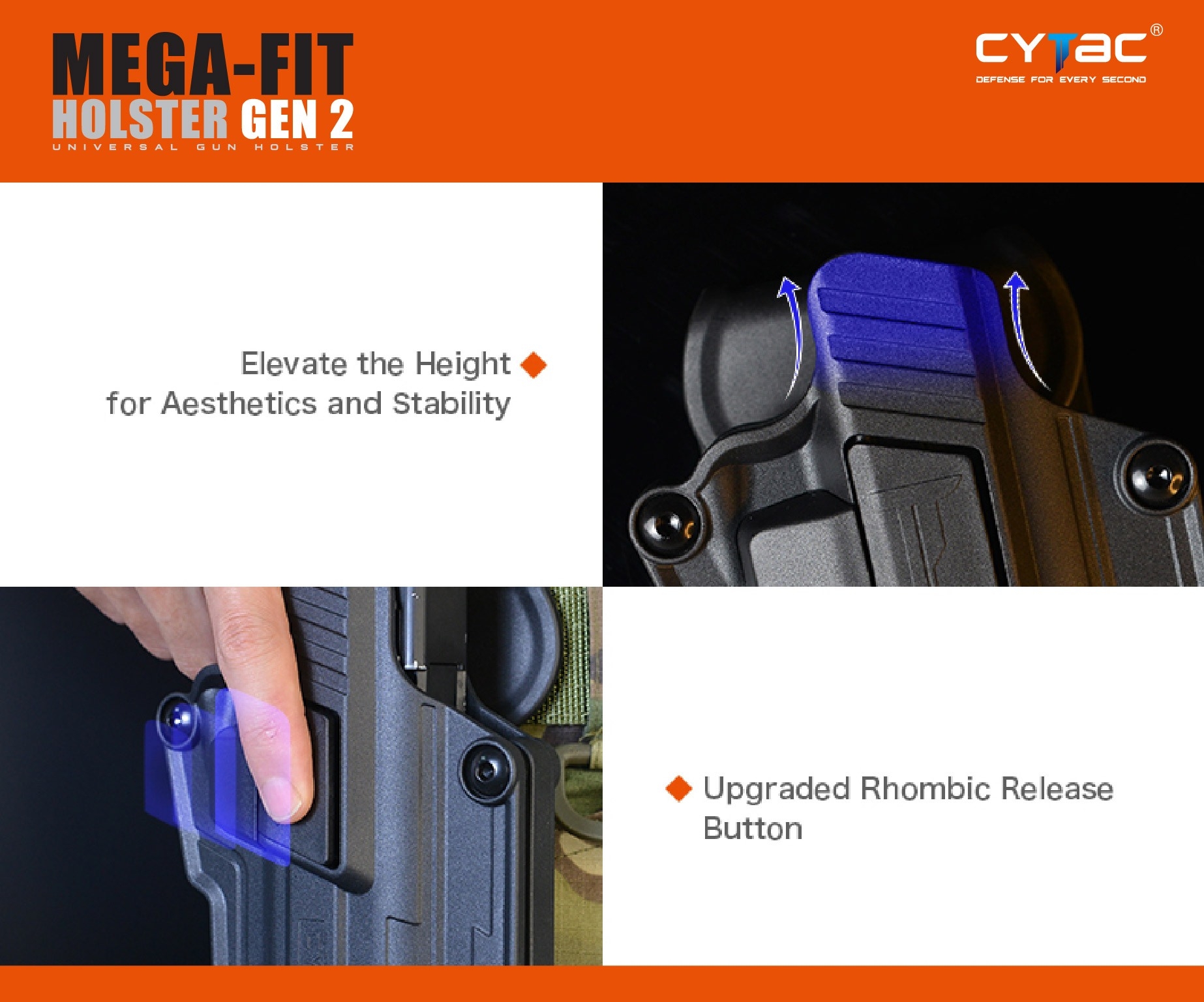 New.Cytac Mega-Fit Holster Gen2 [ CY-UHFSG2 ] ⚡️ซองปืนที่ออกแบบมาให้สามารถใช้งานได้หลากหลายรุ่น (ตามตารางแนบ) เช่น Glock , Sig Sauer, CZ , Beretta, Ruger , S&W, Walther, Colt, Taurus และอื่นๆ ⚡️ผลิตจากวัสดุ Polymer เกรดคุณภาพ ⚡️ซองถูก