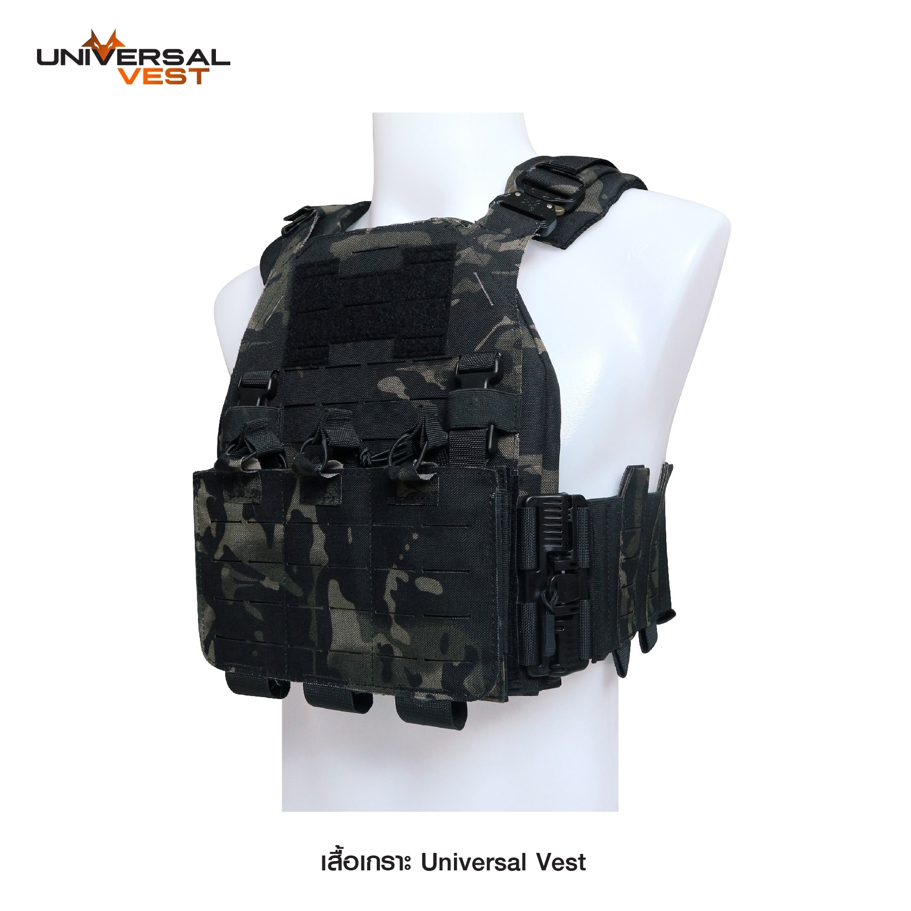 New. เสื้อเกราะ Universal Vest ( Universal Vest ) ♣ ผลิตจากผ้า Nylon 1000D เกรดคุณภาพ ♣ ติดตั้งชุดปลดไว 3 จุด ใช้งานสะดวก ♣ สายโอบข้างยางยืด มีช่องใส่แม็ก 5.56, วิทยุสื่อสาร หรืออุปกรณ์อื่นๆ ได้ รวม 6 ช่อง ♣ มาพร้อมกับซองแม็กกา