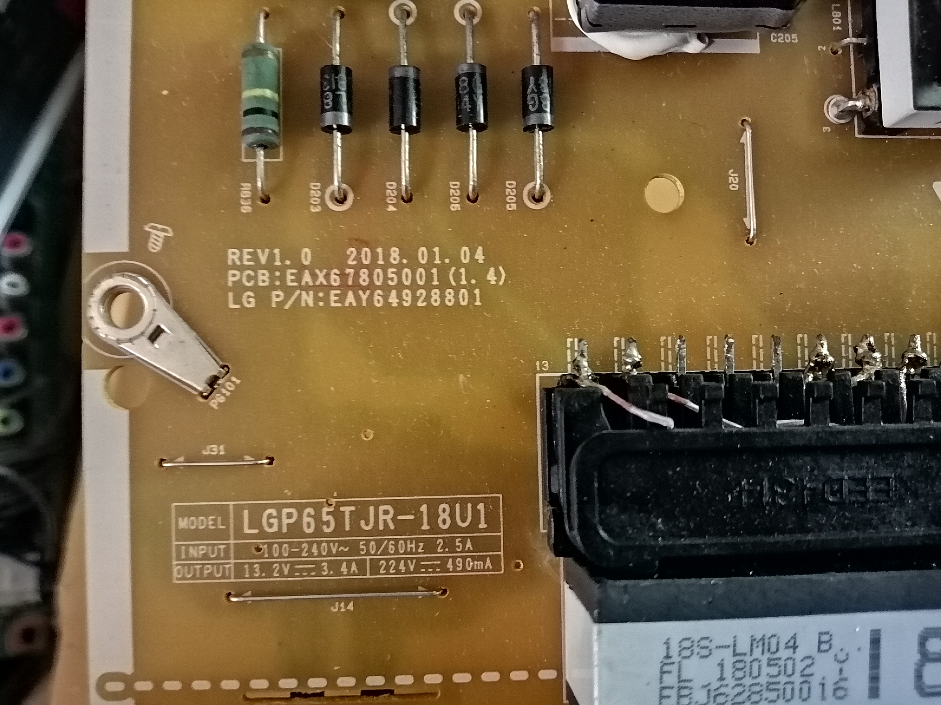 บอร์ดซัพพลาย LG 65UK6330PTF :LG65JT-18U1 :EAX6780500(1.4)1