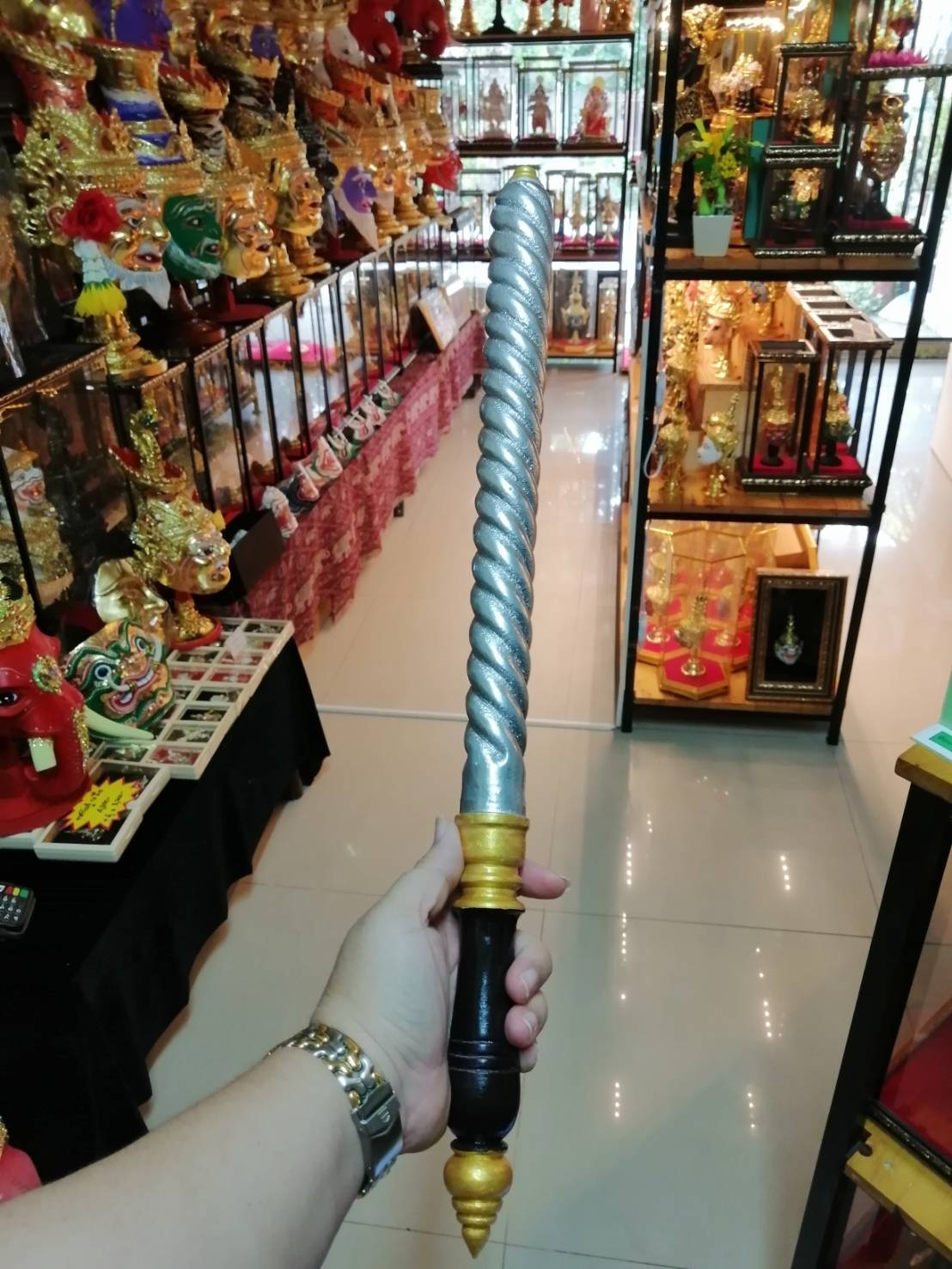 กระบอง ตะบองยักษ์ กระบองท้าวเวสสุวรรณ กระบองยักษ์ งานไม้ ทาสีเงิน