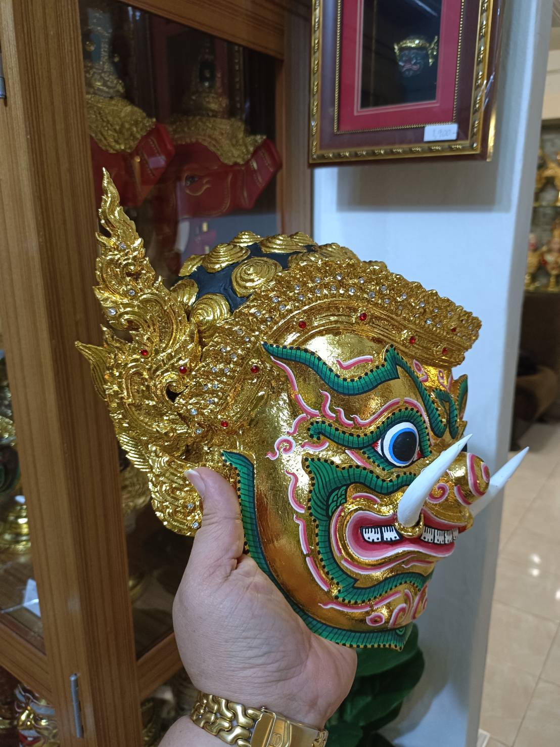 หัวโขน ยักษ์ (หน้าทอง) ขนาดครอบครึ่งซีก สำหรับแขวนผนัง