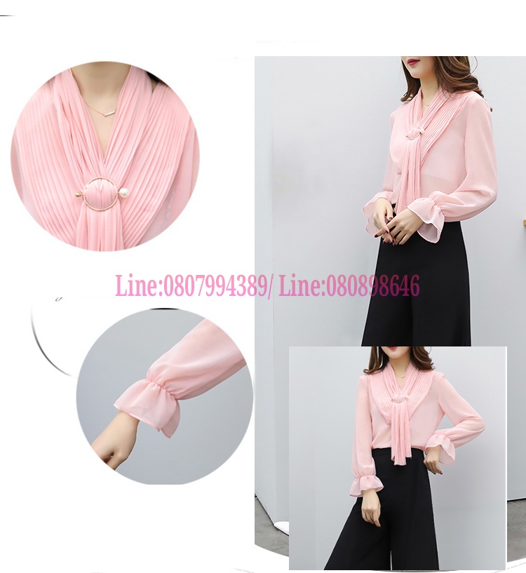 เสื้อชีฟองสไตน์เกาหลีพร้อมส่ง เสื้อชีฟองแต่งเกล็ดระบายด้านหน้า เสื้อทำงานเกาหลี เสื้อสมัครงาน ชุดสมัครงาน เสื้อใส่กับผ้าถุง เสื้อใส่กับผ้าซิ่น