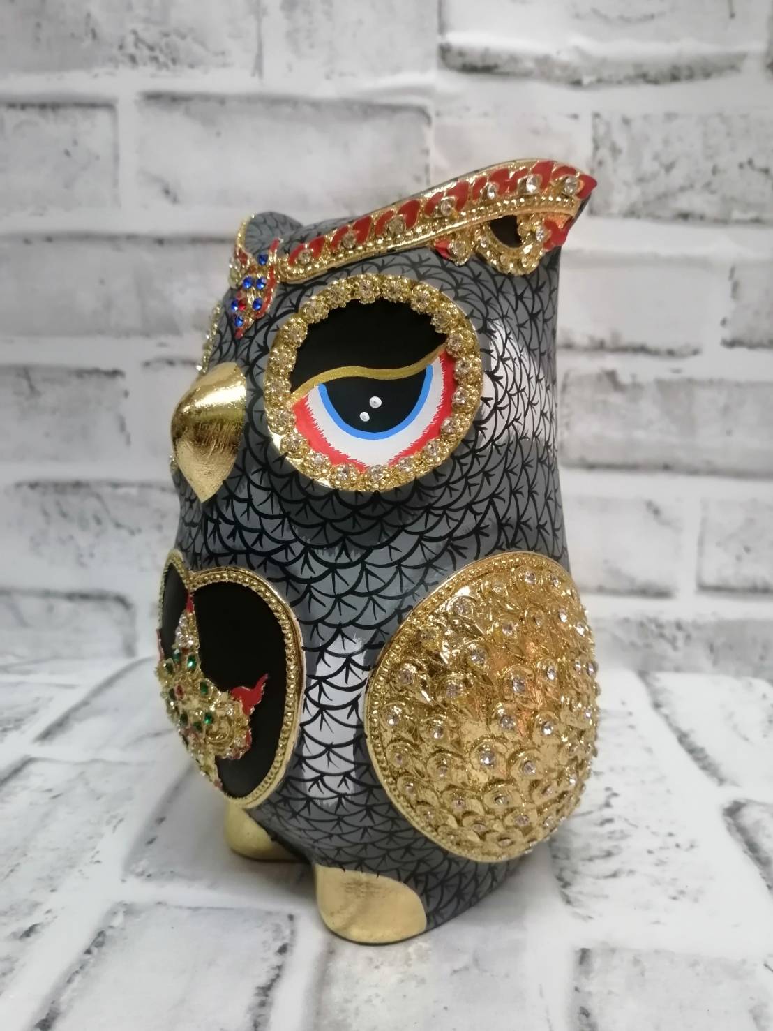 นกฮูก ทองเค ประดับเพชร