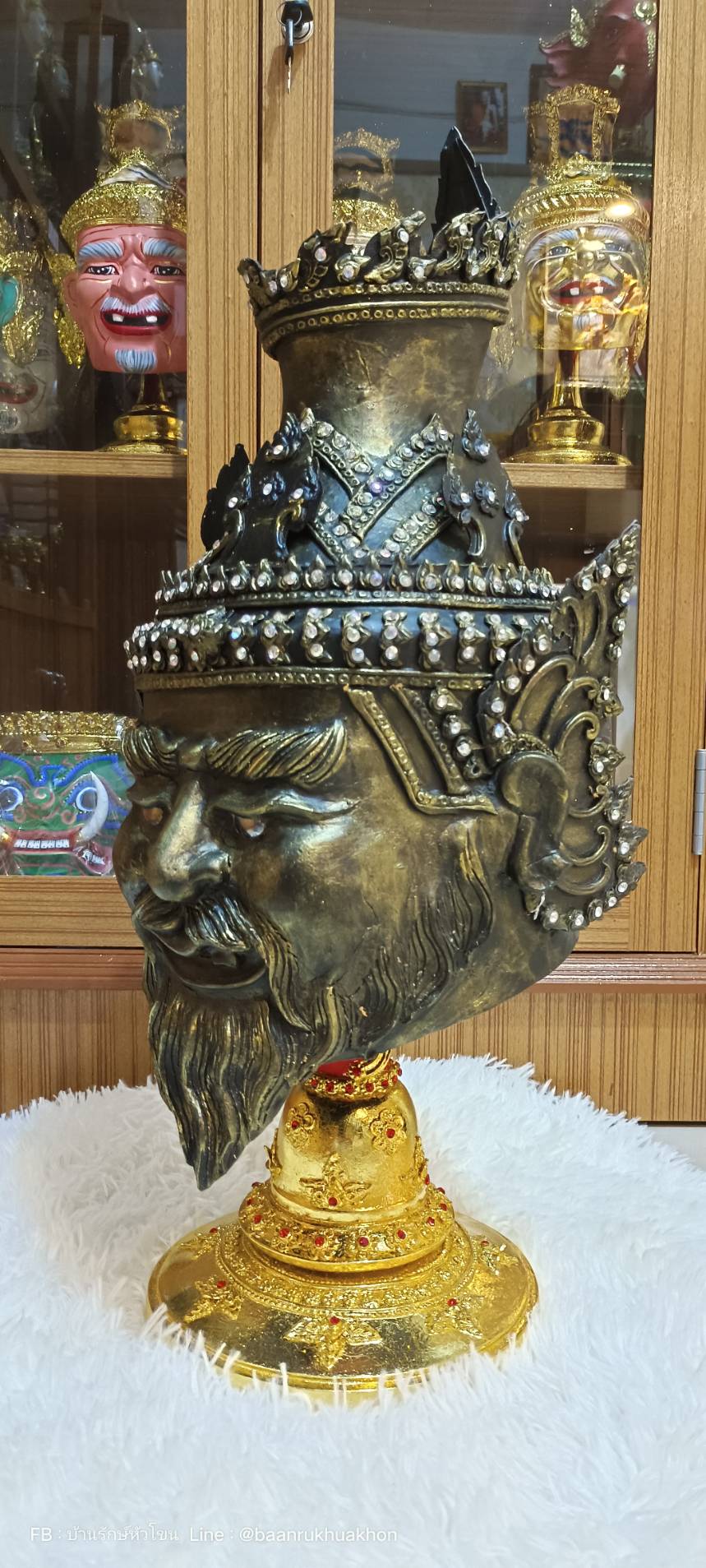 เศียรพ่อแก่ ปู่ฤาษีนารอท งานรมดำ ขนาดครอบ พร้อมฐานไม้อัดสีแดงฟรี