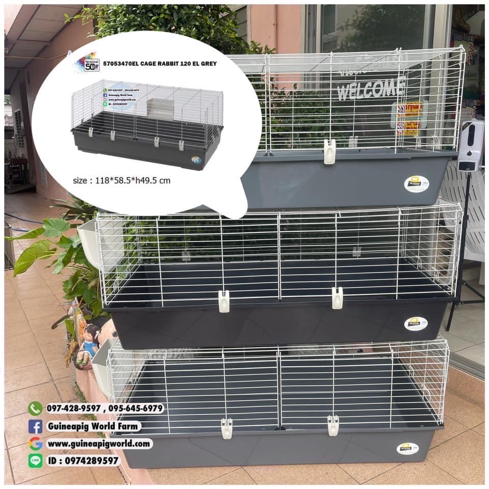 กรงพับได้ขนาดใหญ่ Ferplast CAGE RABBIT120 EL GREY size:118x58.5xh.49.5cm. เปิดหน้าได้บานใหญ่แบ่งเป็น 2 บาน(ต่อ1ใบ)