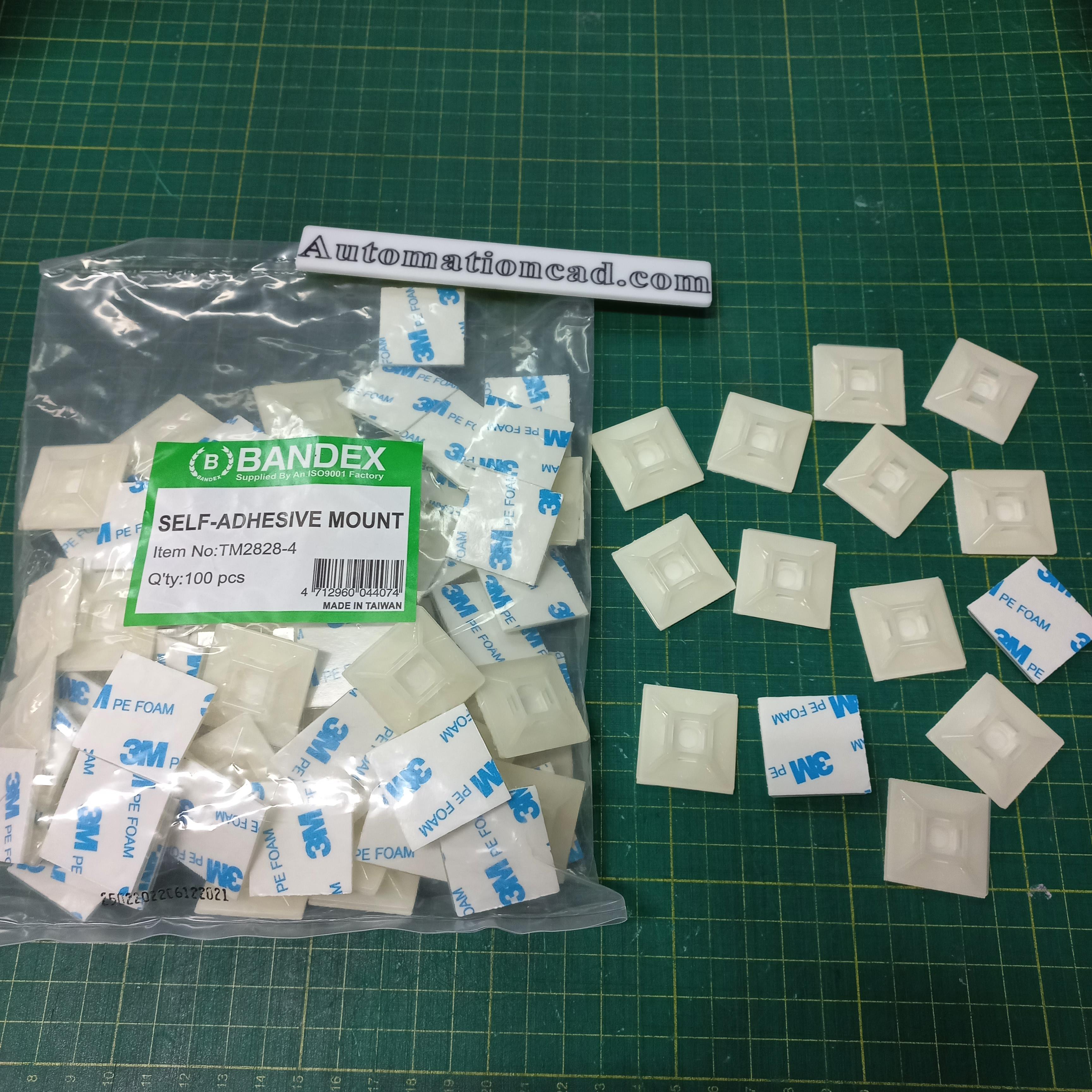 Self Adhesive Tie Mount แป้นกาว แป้นคล้องเคเบิ้ลไทร์ BANDEX สีขาว ตีนตุ๊กแก