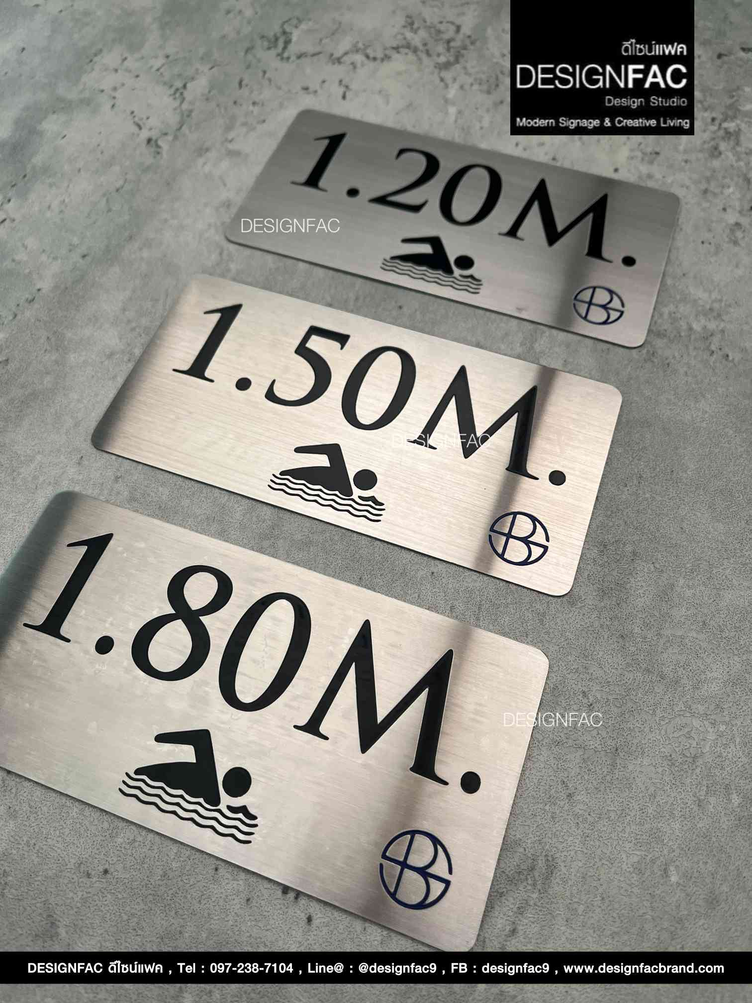 ป้ายสแตนเลสกัดกรด ป้ายความลึกสระว่ายน้ำ ทนต่อสภาพอากาศ สไตล์โมเดิร์น