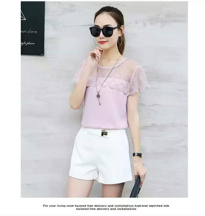 #เสื้อชีฟองสไตน์เกาหลีพร้อมส่ง #เสื้อชีฟองแต่งเกล็ดระบายด้านหน้า #เสื้อทำงานเกาหลี #เสื้อสมัครงาน #ชุดสมัครงาน #เสื้อใส่กับผ้าถุง #เสื้อใส่กับผ้าซิ่น ชมพูกลีบบัว Free size