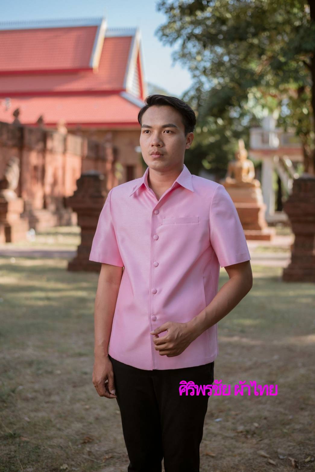 เสื้อสูทชายไหมแพรทิพย์ เสื้อสูทชายไหมประดิษฐ์ สูทผ้าไทยชาย ซาฟารีผ้าไทยชาย สูทผ้าไหมแพรทิพย์ สูทผ้าไทย ซาฟารีชาย ชมพู L