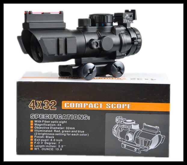 สโคป 4*32 Compact CQB คุณสมบัติ : #สโคปกำลังขยาย4เท่าตายตัว หน้าเลนส์กว้าง32mm. #สโคปปรับใน สามารถปรับได้ด้วยมือเปล่าไม่ต้องใช้เครื่องมือ #เป้าเล็งเป็นแบบเป้าบวก #เป้าเล็งปรับสีได้3สี สีแดง,สีเขียว และ สีน้ำเงิน(สามารถปรับความเข้มของเป้าได้3ระดับ) #มาพร้อ