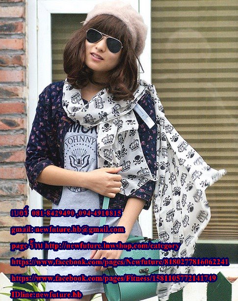 b003ผ้าพันคอ ผ้าคลุมไหล่ ผ้าพันคอแฟชั่น ลายกะโหลก มงกุฎ