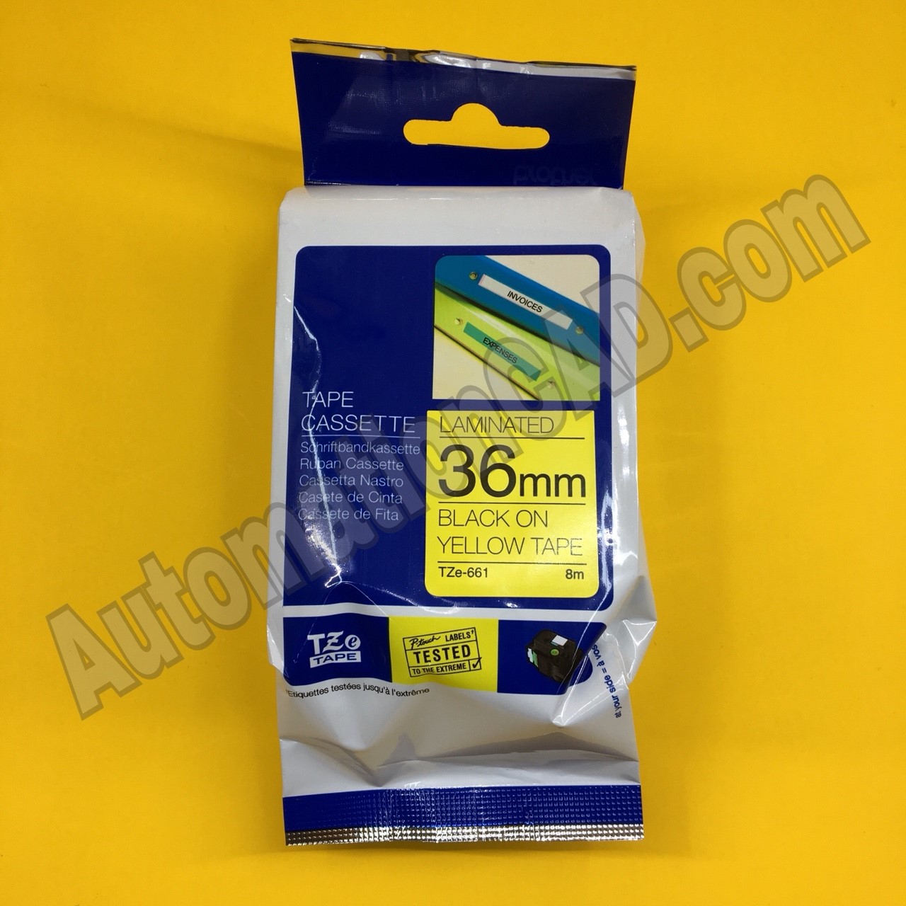 เทปพิมพ์อักษร TZE-661 ขนาด 36 มม. อักษรสีดำพื้นเหลือง แบบเคลือบพลาสติก Brother