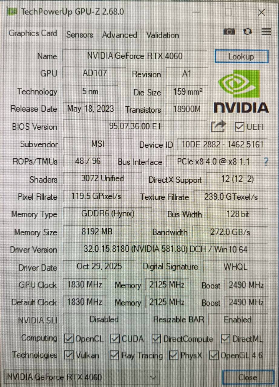 RTX 4060 MSI GDDR6 8GB 128bit ประกัน Advice 10/02/2027