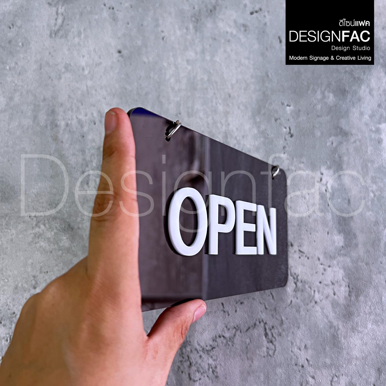 ป้ายเปิดปิดร้านอะคริลิคดำเงา OPEN CLOSED ป้ายแขวนร้าน สวยเรียบง่าย สไตล์โมเดิร์น มินิมอล ลอฟท์
