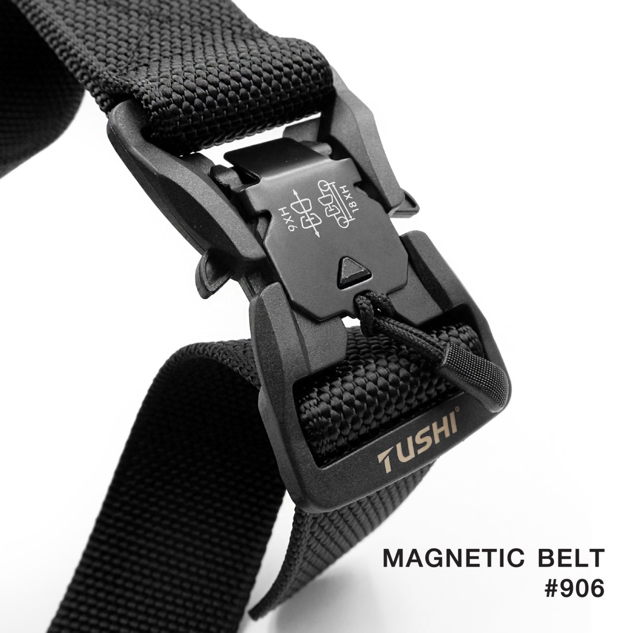 Magnetic belt #906 หัวเข็มขัดเป็น Polymer ฝังแม่เหล็ก ใช้งานง่าย หัวล็อคไว ปลดล็อคไว แค่ดึงเชือก สายผลิตจาก Nylon แท้ 100% สายมีความแข็ง สามารถเกี่ยวอุปกรณ์ต่างๆได้ ความยาว 125 cm. (free size) กว้าง 1.5" 3 สี ดำ เขียว ทราย ราคาส่ง