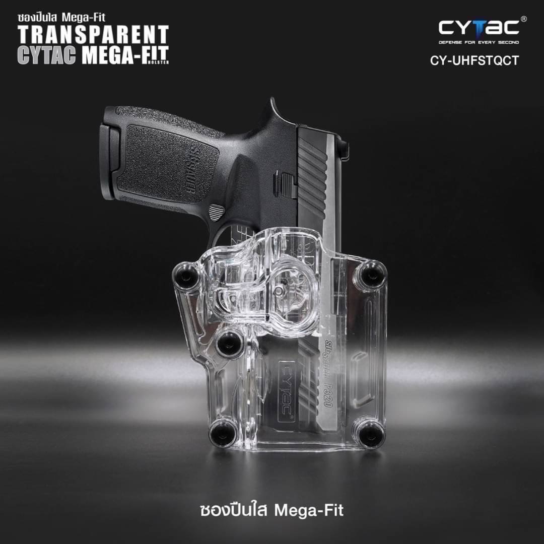 New.ซอง Megafit แบบใส ( Transparent Cytac Mega-Fit Holster ) -ซองปืนที่ออกแบบมาให้สามารถใช้งานได้หลากหลายรุ่น (ตามตารางแนบ) เช่น Glock , Sig Sauer, CZ , Beretta, Ruger , S&W, Walther, Colt, Taurus และอื่นๆ -ผลิตจากวัสดุ Polymer ชนิดใส -ซองถูกออกแบบให้ปลดล