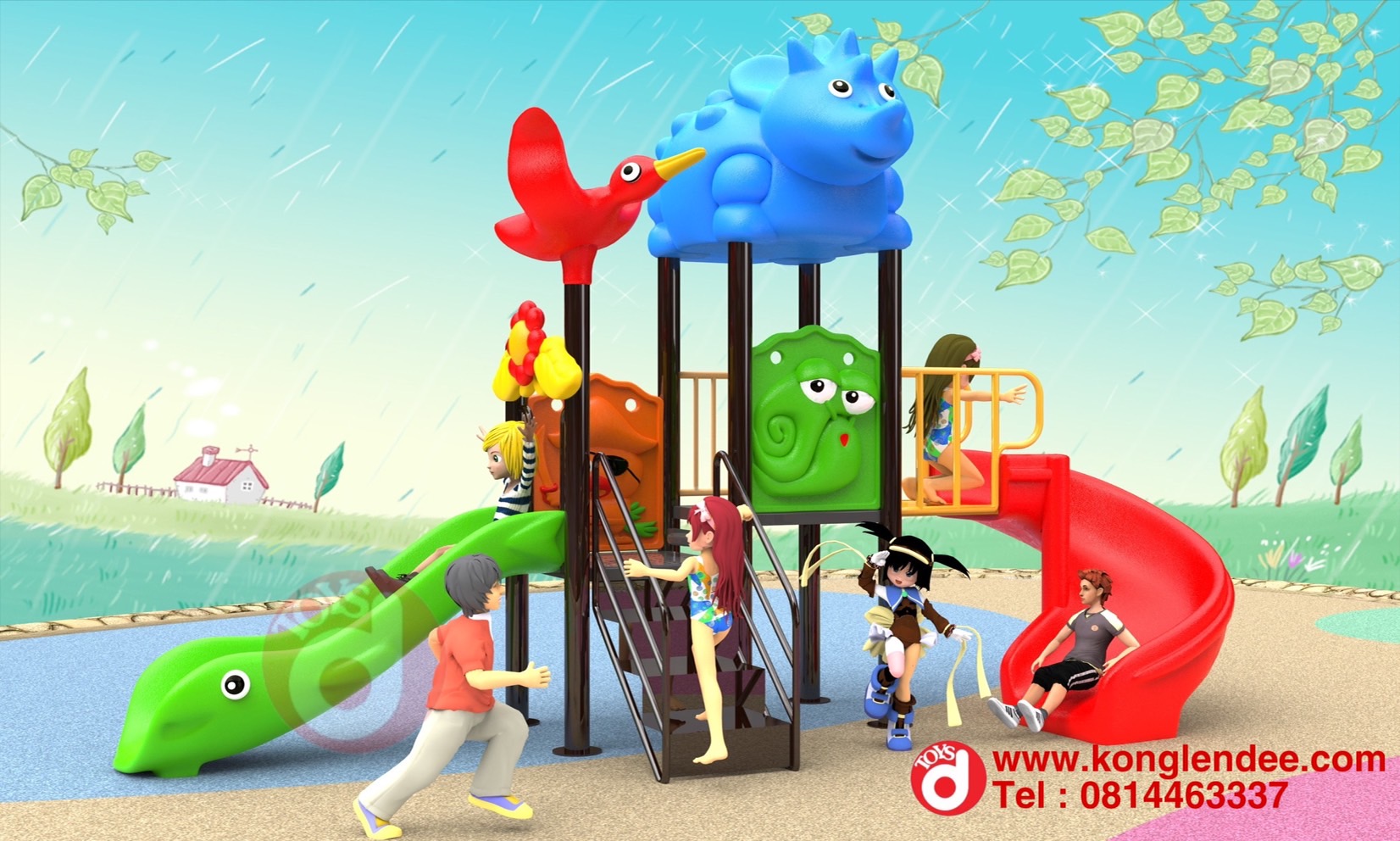 เครื่องเล่นสนาม ชุุดไดโนเสาร์สไลเดอร์คู่