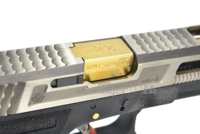 Glock35 T3 Gen4 สไลด์เงิน ท่อทอง เฟรมดำ WE