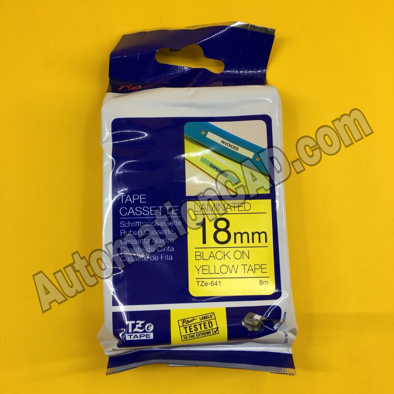 เทปพิมพ์อักษร TZE-641 ขนาด 18 มม. อักษรสีดำพื้นเหลือง แบบเคลือบพลาสติก Brother