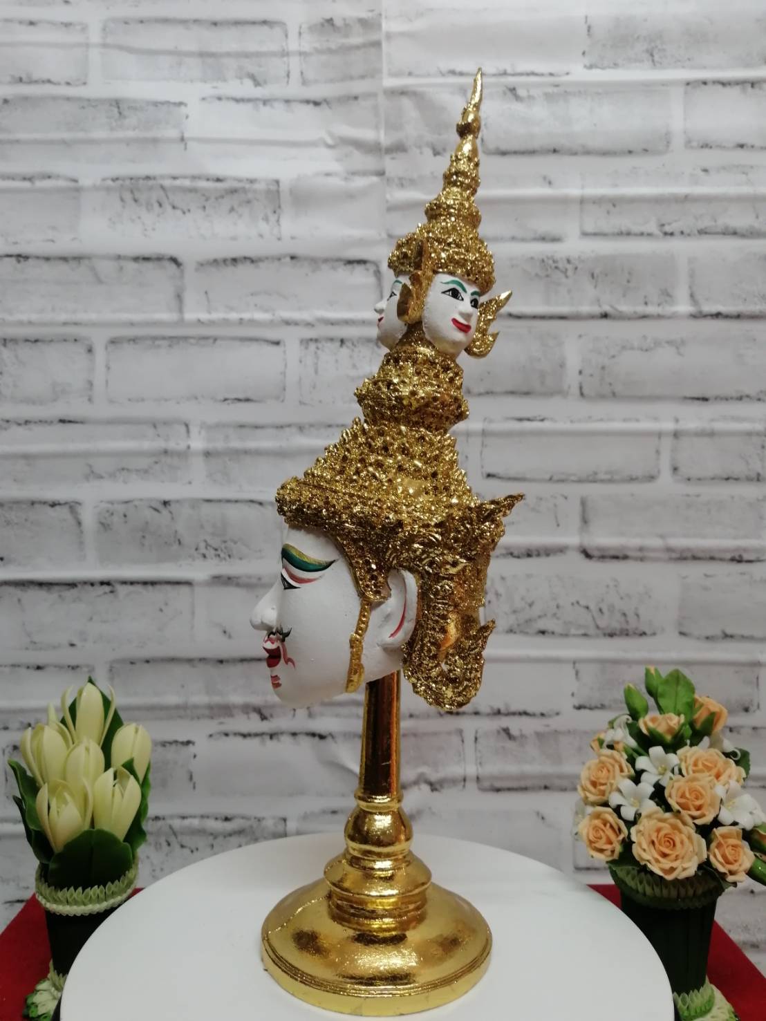 เศียรครู พระพรหรม ขนาด 5 นิ้ว พร้อมฐานปิดทอง