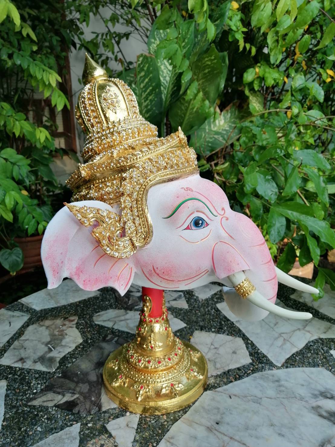 เศียรครู พระพิฆเนศ (หน้าสีชมพูอ่อน) ขนาดครอบ เกรดพรีเมี่ยม