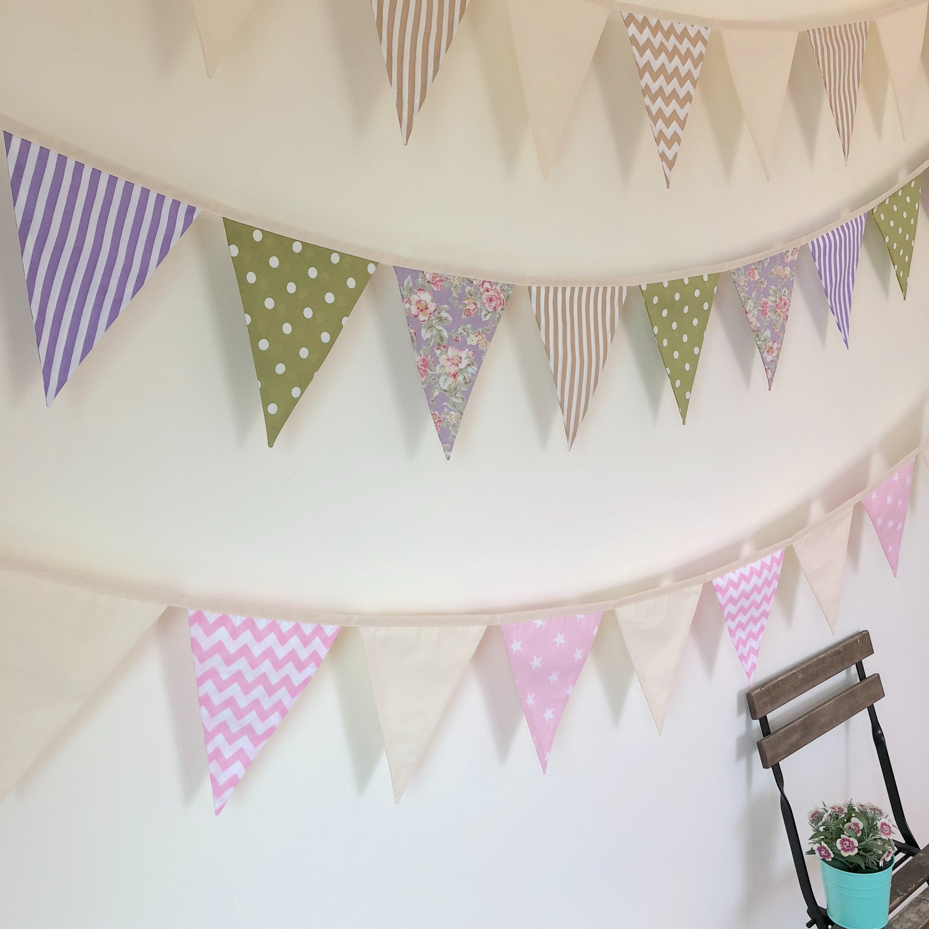 ธงผ้าสีพาสเทล วินเทจ ผ้าคอตตอนชนิด100%