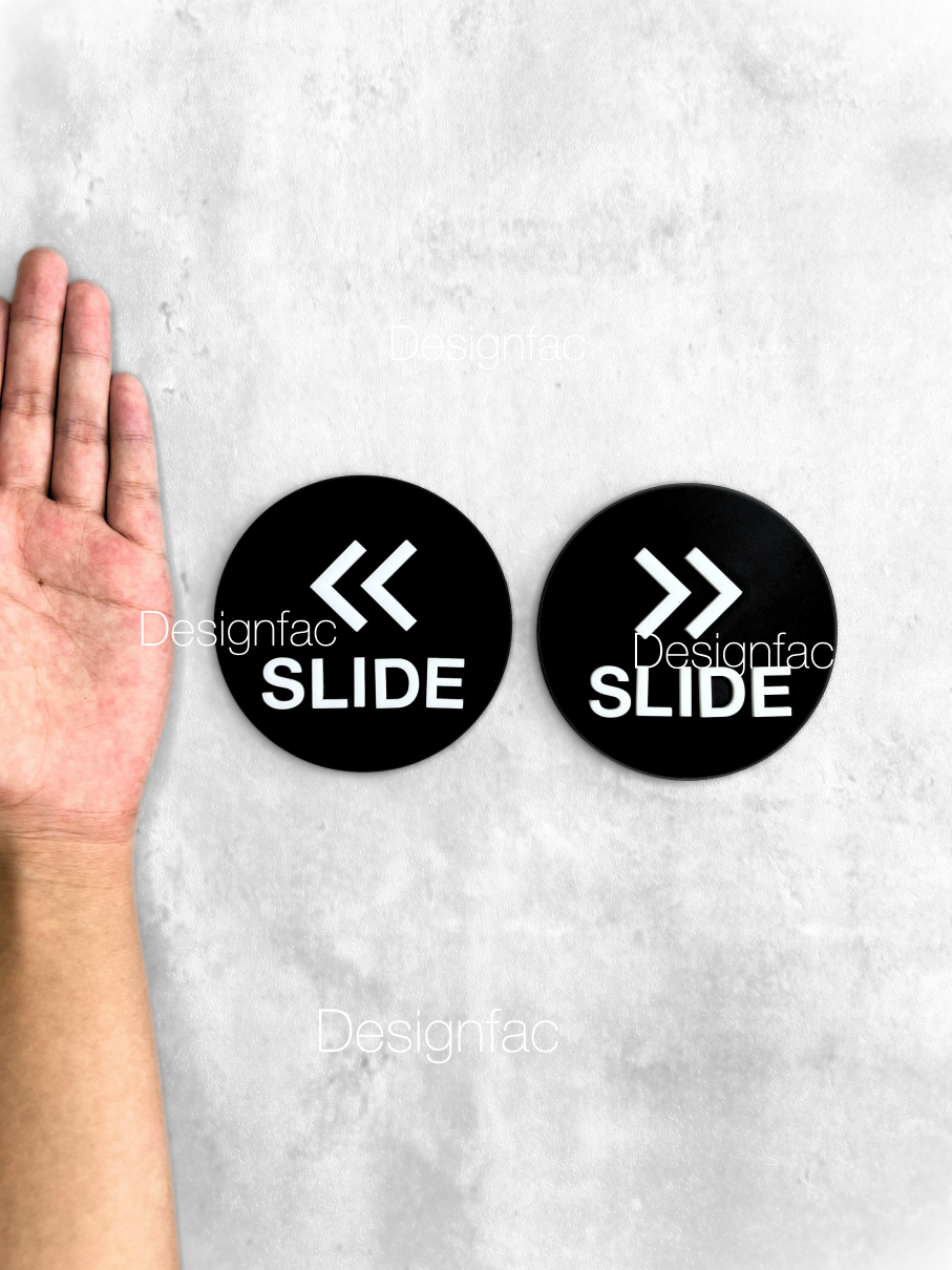ป้ายเลื่อนประตู SLIDE แบบวงกลม ป้ายเลื่อนซ้าย ป้ายเลื่อนขวา ป้ายอะคริลิค สไตล์โมเดิร์น มินิมอล