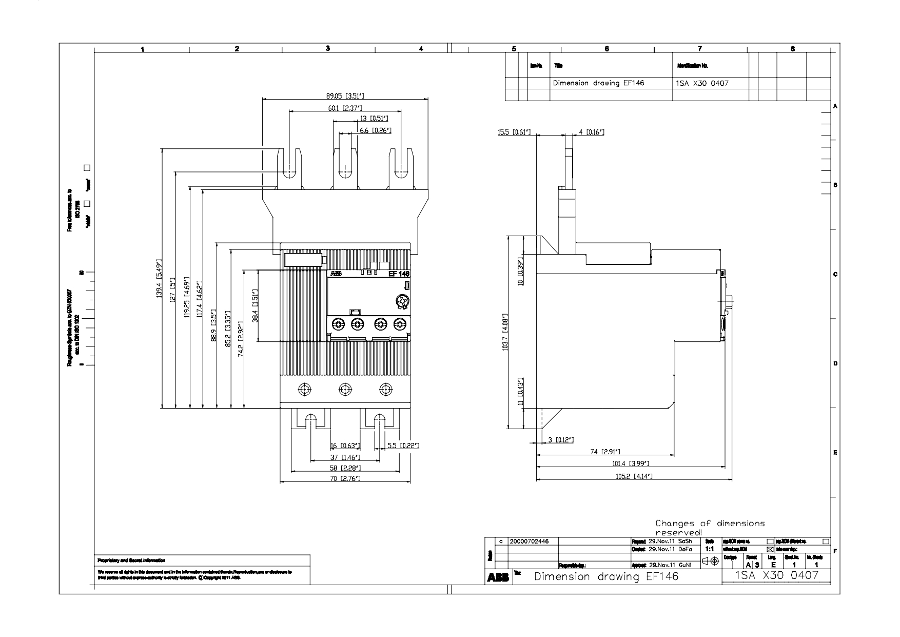 โอเวอร์โหลดรีเลย์ EF146-150 ABB Overload Relay 54-150A 1SAX351001R1101