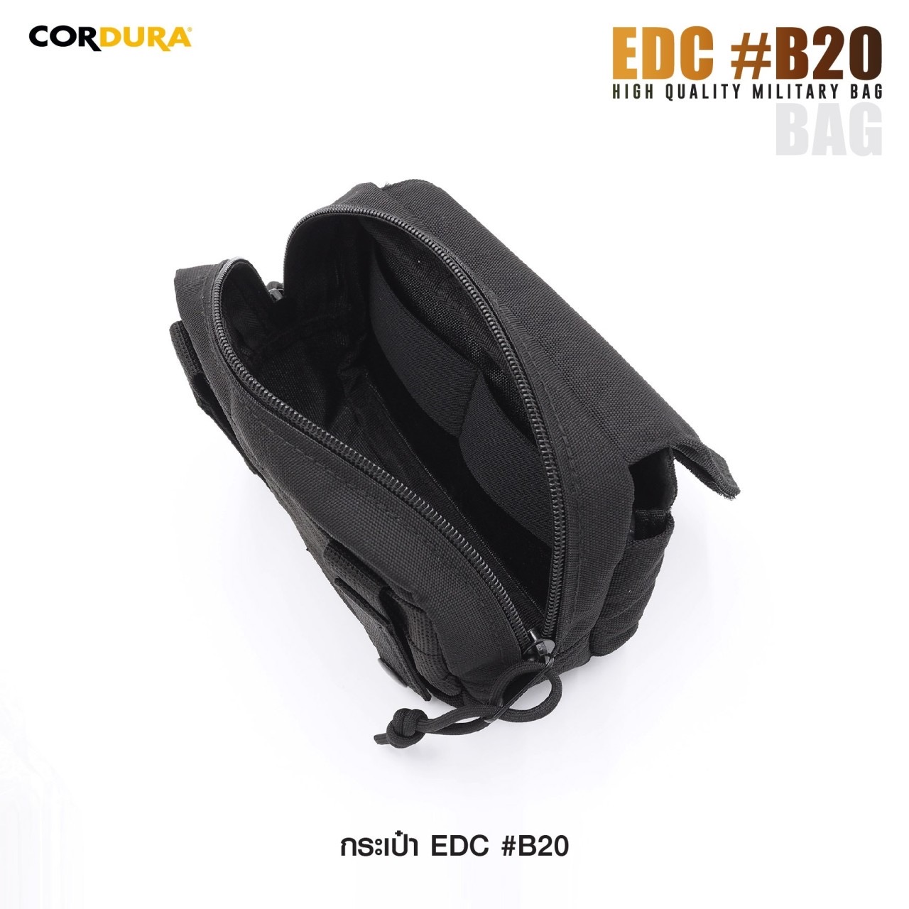 New.กระเป๋า EDC : B20 # (double arrow right)ผลิตจากผ้า CORDURA 1000D (double arrow right)กระเป๋าหลักเป็นแบบซิป มีพื้นที่สำหรับใส่อุปกรณ์เสริมต่างๆ แบ่งช่องไว้เป็นสัดส่วน และ ด้านในมี Elastic Loop (double arrow right)กระเป๋าหน้า เป็นแบบ Velcro ด้านใน บุฟอง