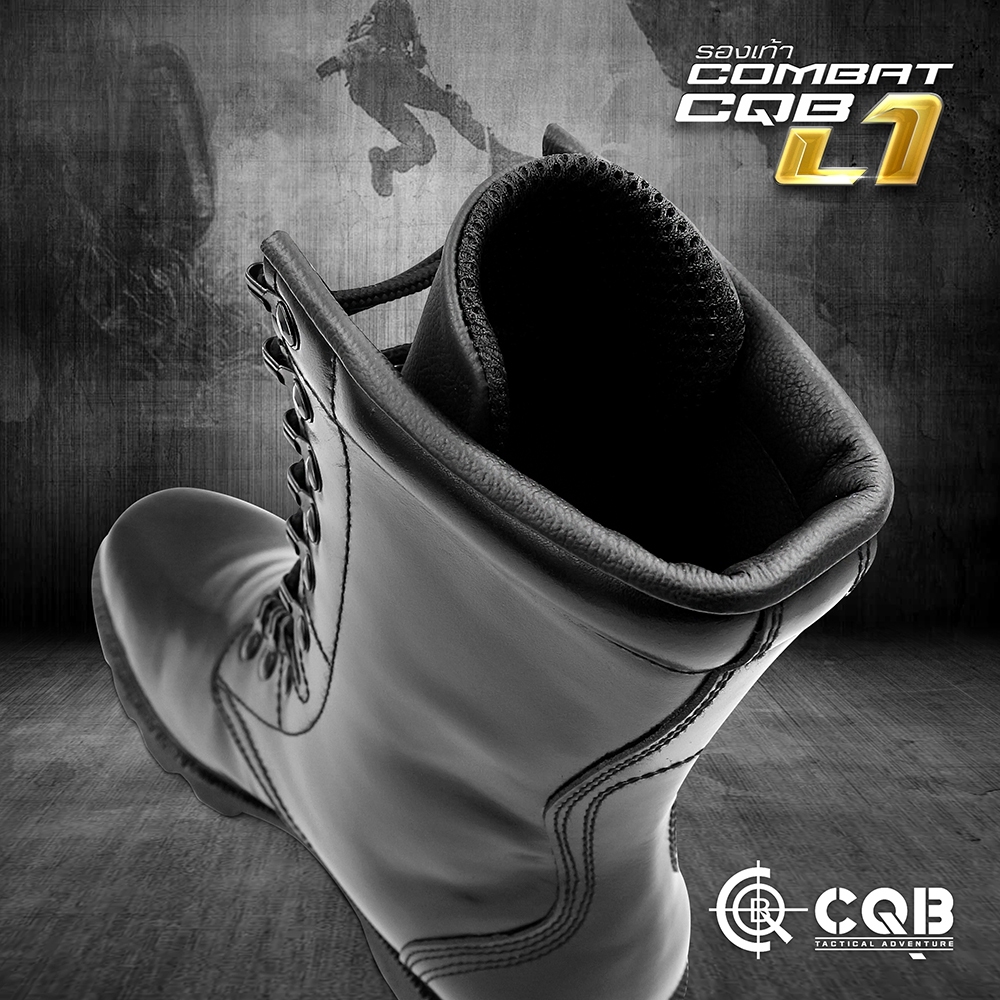 รองเท้า Combat CQB รุ่น L1# รองเท้าคอมแบท หนังวัวแท้ ออกแบบมาเพื่อรองรับ ขนาด และ รูปร่างเท้าของ คนไทย ทรงเรียวสูง แต่ไม่บีบรัดหน้าเท้า 🚩ตาไก่ปลดไว 9 รู ความสูงจากพื้น 10 นิ้ว 🚩น้ำหนักเบา หนังมีความนุ่มใส่สบาย 🚩รองพื้นนิ่ม ใส่ไม่เจ