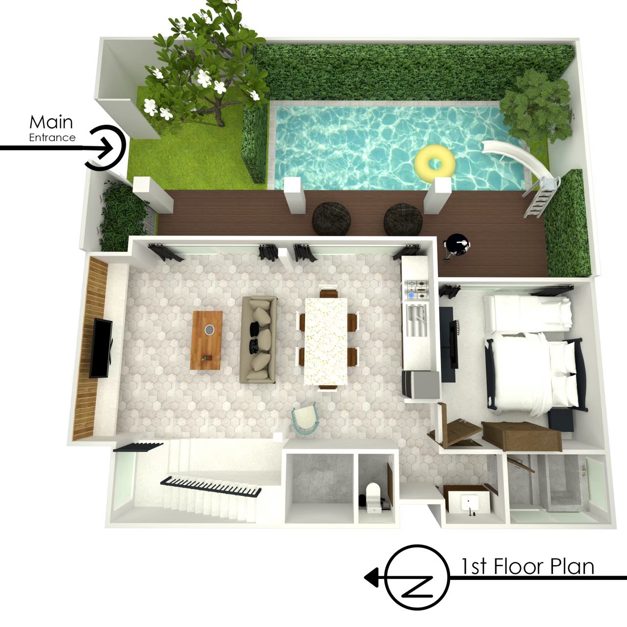 HR15021 บ้านพักหัวหิน บ้านทัศคานี บีช วิลล่า 5 ( White 3Bed Garden View )