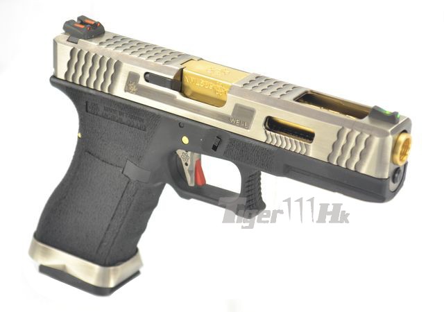 Glock17 T3 Gen4 สไลด์เงิน ท่อทอง เฟรมดำ WE