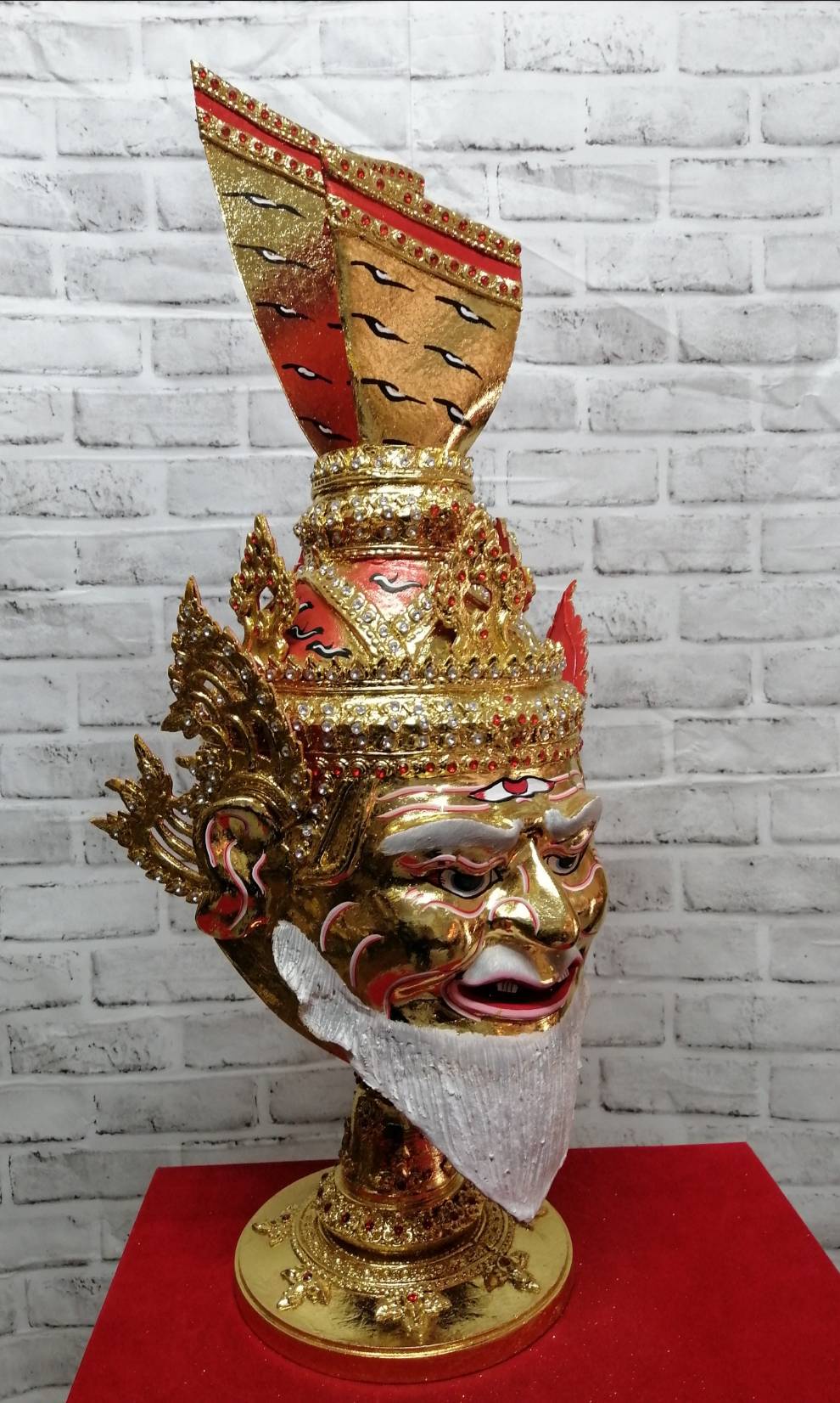 พ่อแก่ตาไฟ ขนาดครอบ พร้อมฐานไม้สีแดงฟรี