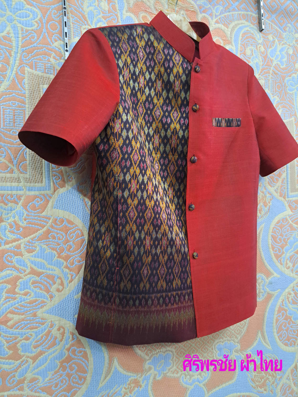 เสื้อสูทผ้าไหม แท้ 4 เส้น แต่งด้วยผ้าไหม มัดหมี่ 2 ตะกอ เสื้อสูทผ้าไหมแท้ ตามภาพ L