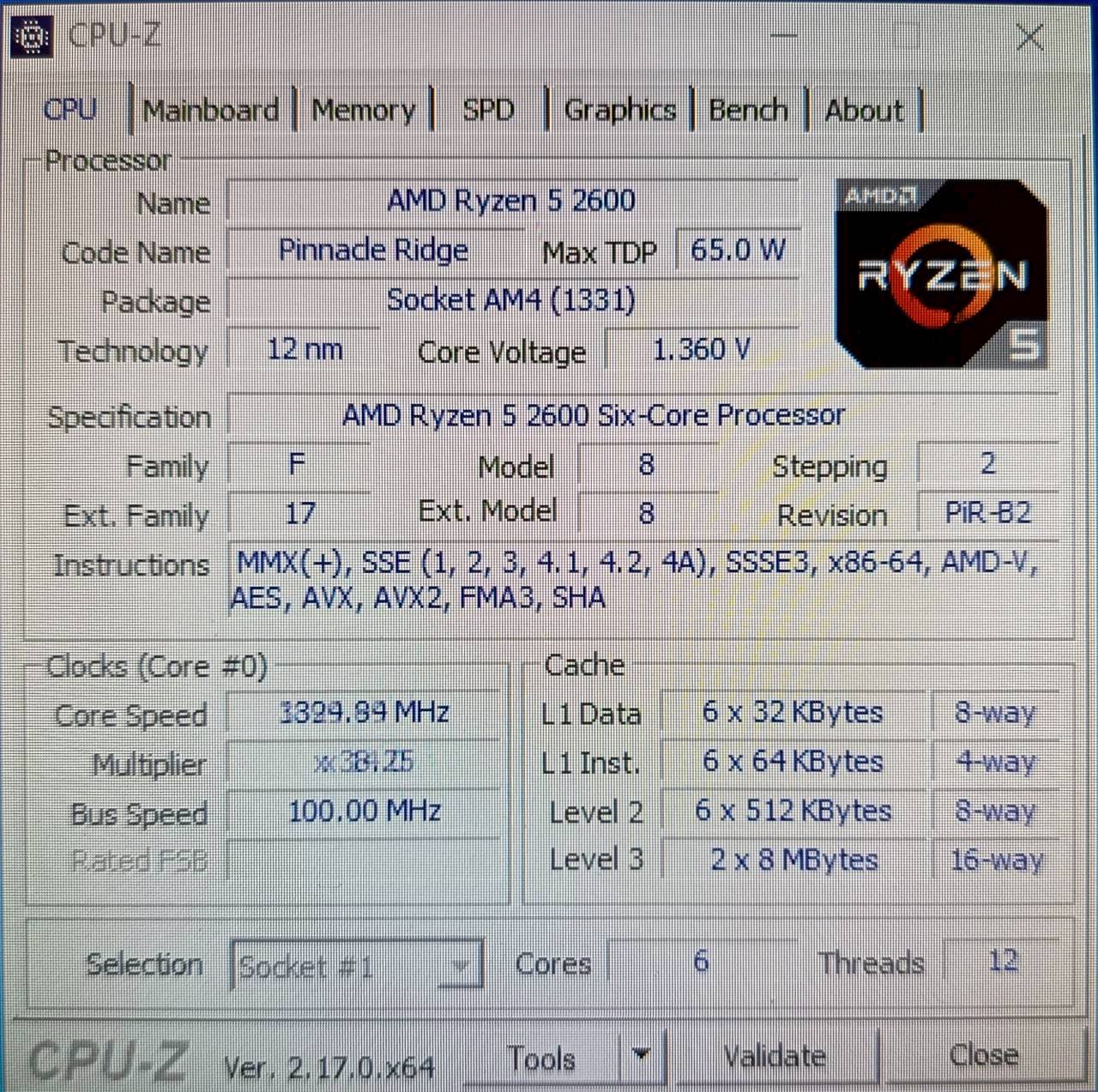 CPU AMD Ryzen 5 2600 ประกัน 2 เดือน