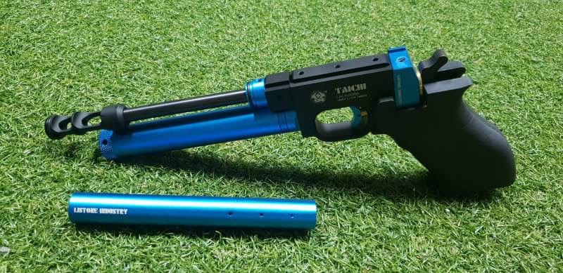 #ปืนอัดลมทรงแข่งขันTaichi .177cal. Co2 Pistol เบอร์1 Price 13,500฿. 🆓️ลูก+Gas Co2🆓️ ✔Made in Taiwan ✔ไกปืนระบบนกสับ ✔เบอร์ 1 แรง 490+Fps. ✔ปืนพร้อมรางติดกล้องหน้าแคบ ✔ตัวครอบลำกล้องสามารถถอดออกได้ ✔