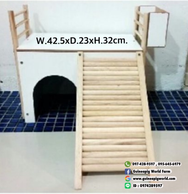 Decker House บ้านไม้ใหญ่มีบันไดหน้า Size:42.5x23xh.32cm.บ้านมีประตูด้านหน้า มีรางใส่หญ้าด้านบนข้าง
