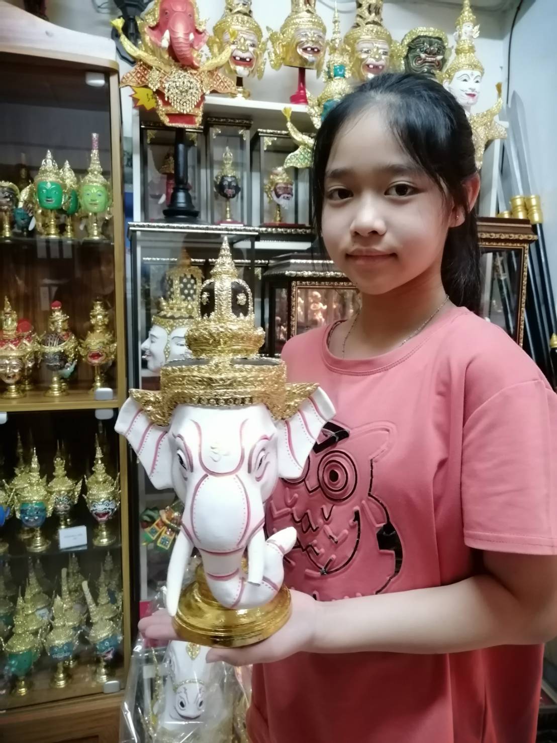 เศียรครู พระพิฆเนศ ขนาดผลส้มโอ (สีขาว) พร้อมฐานปิดทอง