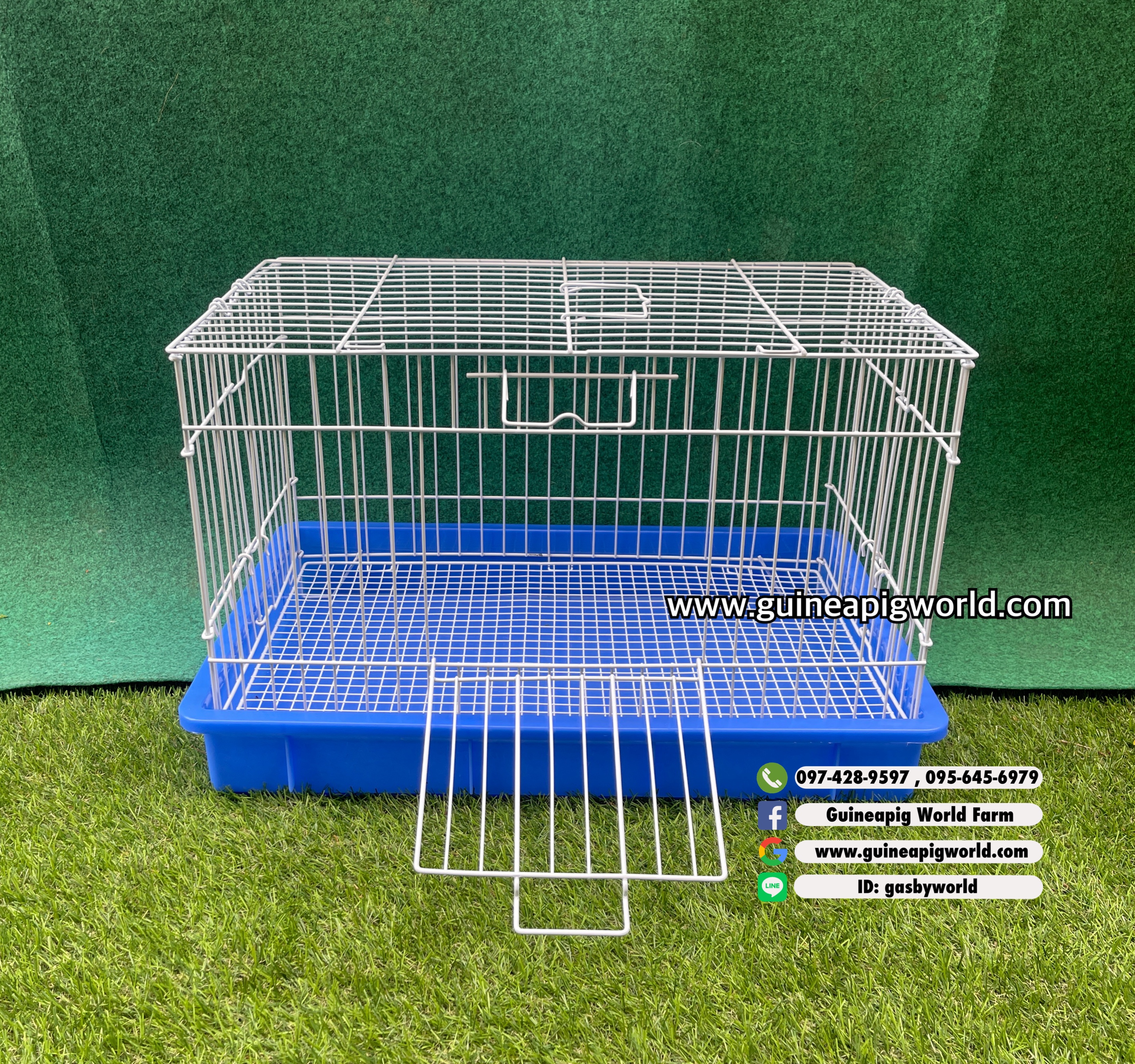 T3 กรงชุบขาวพับได้มีพื้นตระแกรง ขนาดประมาณ W.42xL.61xH.38 cm.(มีถาดสีน้ำเงินและสีชมพู)