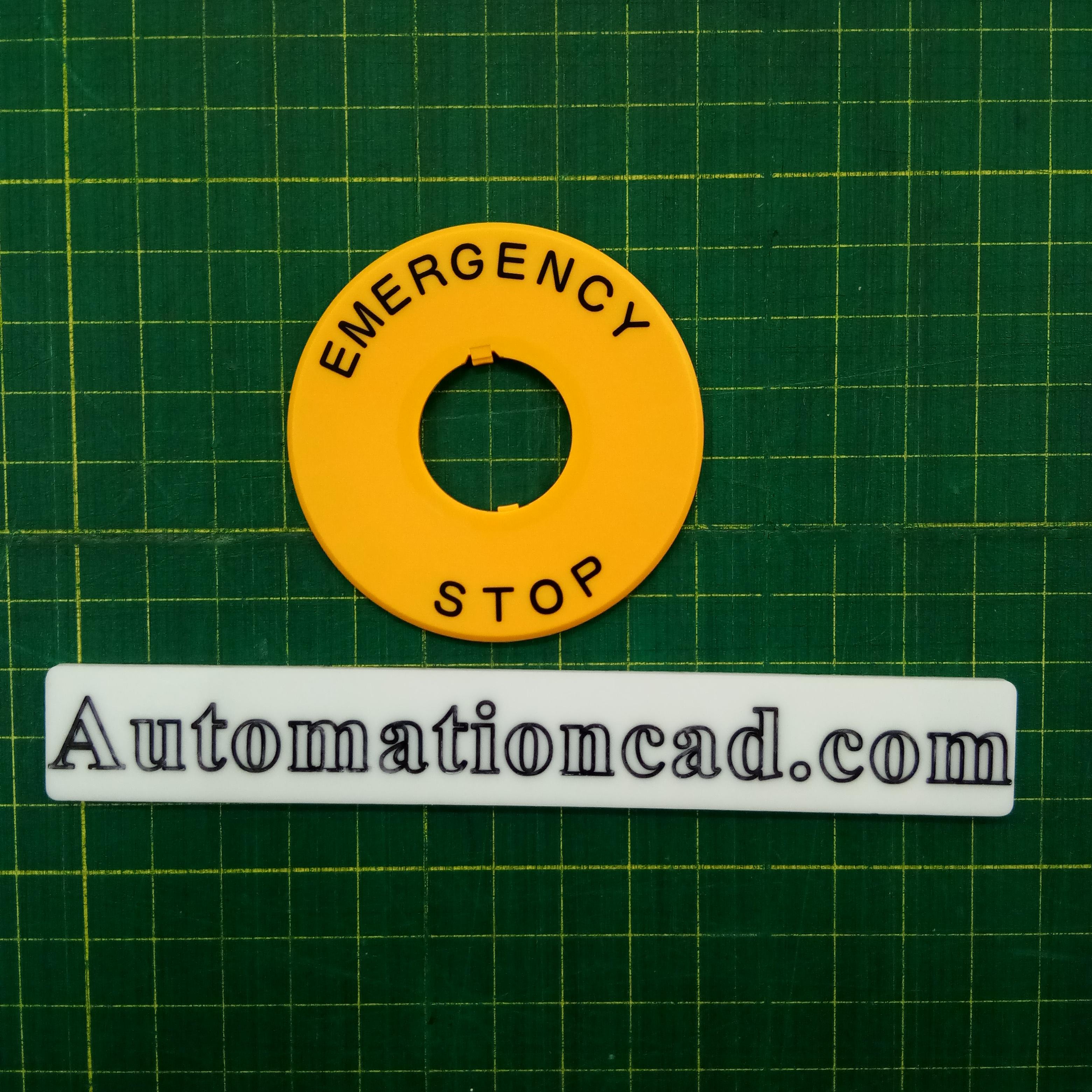 แผ่นเนมเพลทปุ่มกด Emergency IDEC สีเหลือง วงกลม Ø60mm (รู 22 mm) HWAV-27