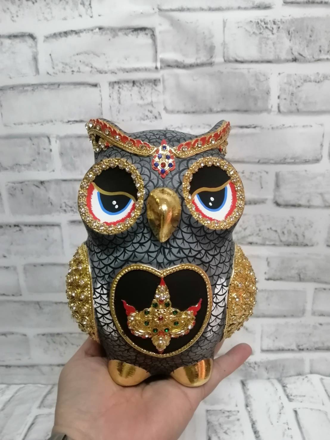 นกฮูก ทองเค ประดับเพชร