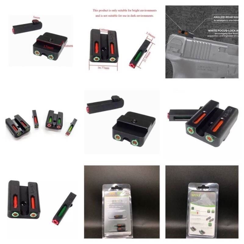 ศูนย์หน้า-หลังไฟเบอร์ออฟติด ปืนGlock (Glock Sights) ใส่ได้กับปืน Glock 17/18/19/22/23/24/26/27/33/34/35/38/39/45 หลอด Fiber optic มี2สี -สีแดง -สีเขียว