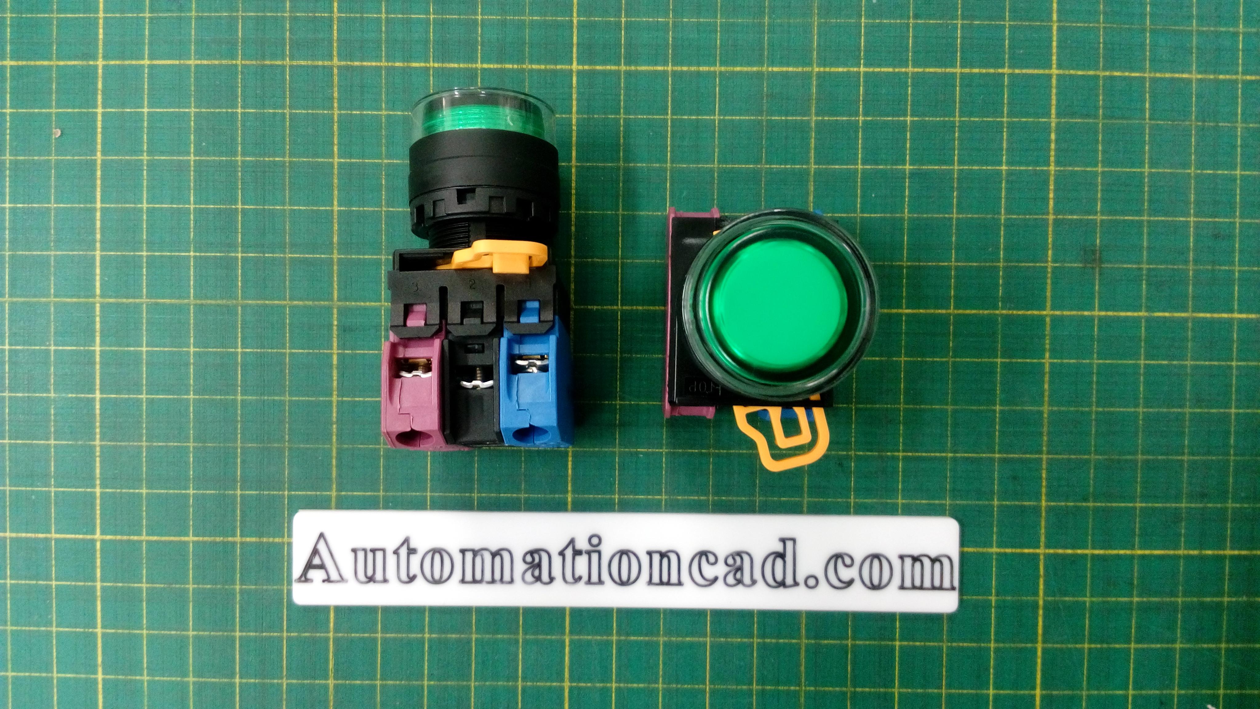 ปุ่มกดมีแลมป์ LED สีเขียว Push Button Switch 1NO/NC รู 22 mm ไฟ 24V AC/DC