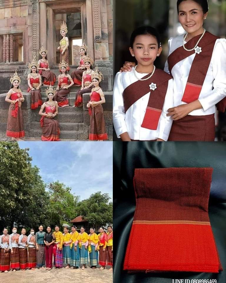 ผ้ามัดหมี่ตีนแดง ผ้าซิ่นตีนแดง ผ้าฝ้ายตีนแดง ผ้าทอพื้นเมือง บุรีรัมย์ ลายอัปสรา 2 เมตร